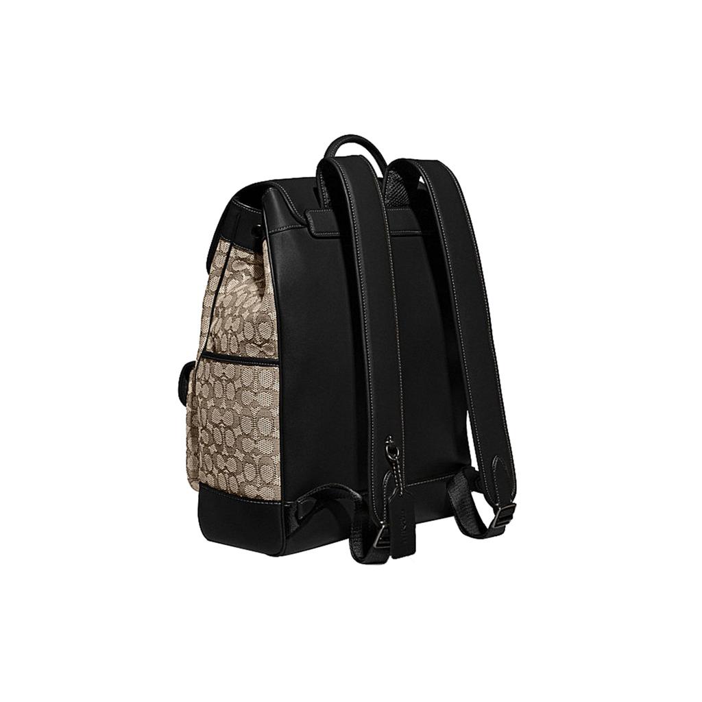New COACH Frankie Fabric Cow Leather Patchwork Drawstring Bag Backpack Large Size Men's Gray & Black CE476-UW5