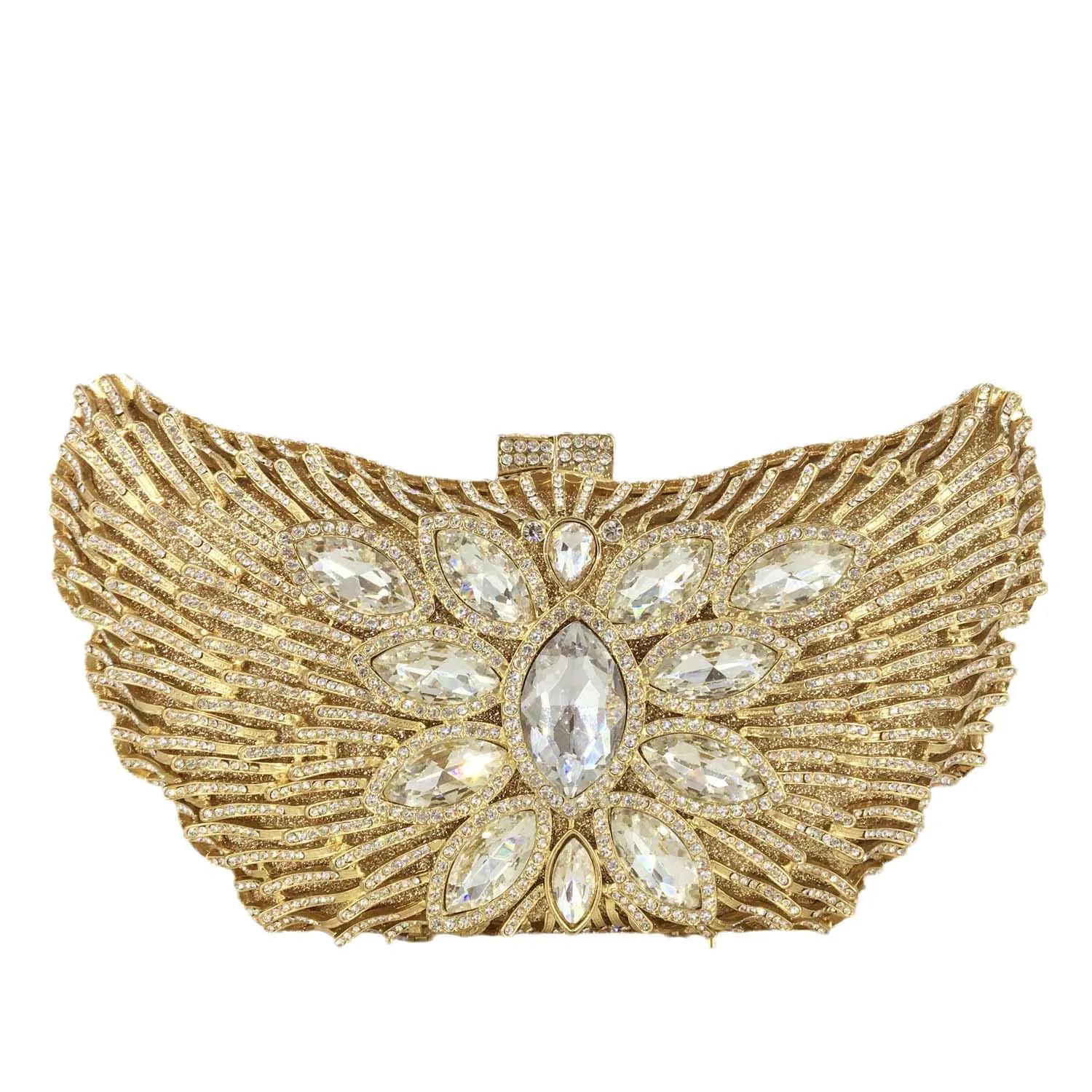 

Boutique De FGG Butterfly Shape Women Gold Evening Bags Wedding Party Dinner Crystal Clutch Purses Rhinestone Clutch Handbags Small