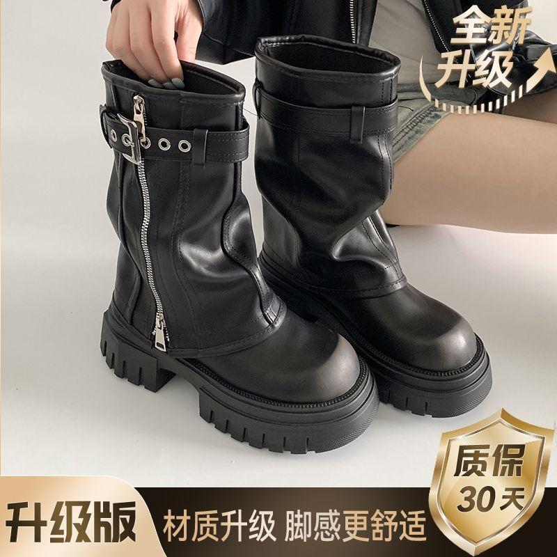 Brown platform Martin boots women's 2025 new autumn thin small British style thick heel retro short boots