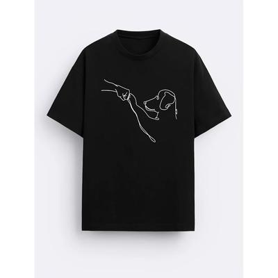 Hunde Handschlag Strichzeichnung T-Shirt, Weich Atmungsaktiv & Farbecht, Klassische Passform für tägliche Freizeitkleidung