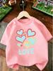 Cute Multi Pastel Hearts With Love Letter Graphic T Shirt Boys Girls Casual Short Sleeve Tee Family Matching Kids Cotton Tops