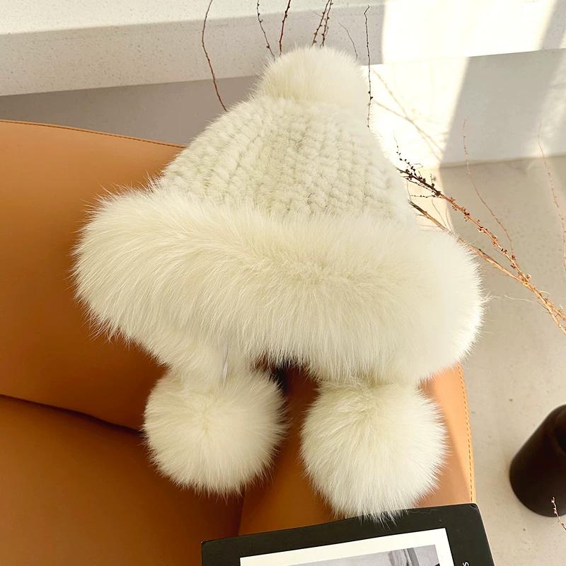 Mink Hair, Woven Fur Hat, Mink Bucket Hat, Fox Hair, Thermal Ear Guard, Snow Hat One Size Elastic