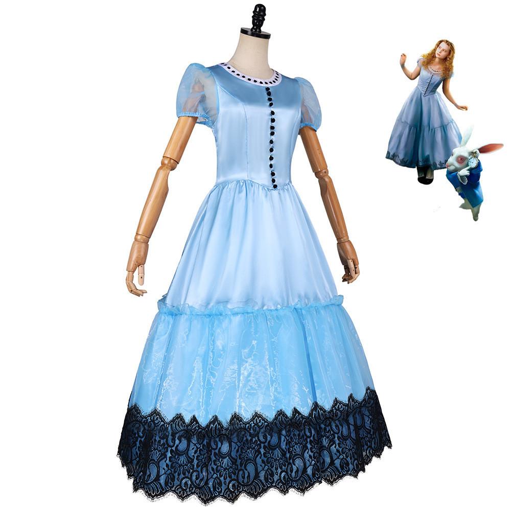 Alice In Wonderland Cosplay Dress Vintage Blue Polyester Long Skirt For Halloween Costumes