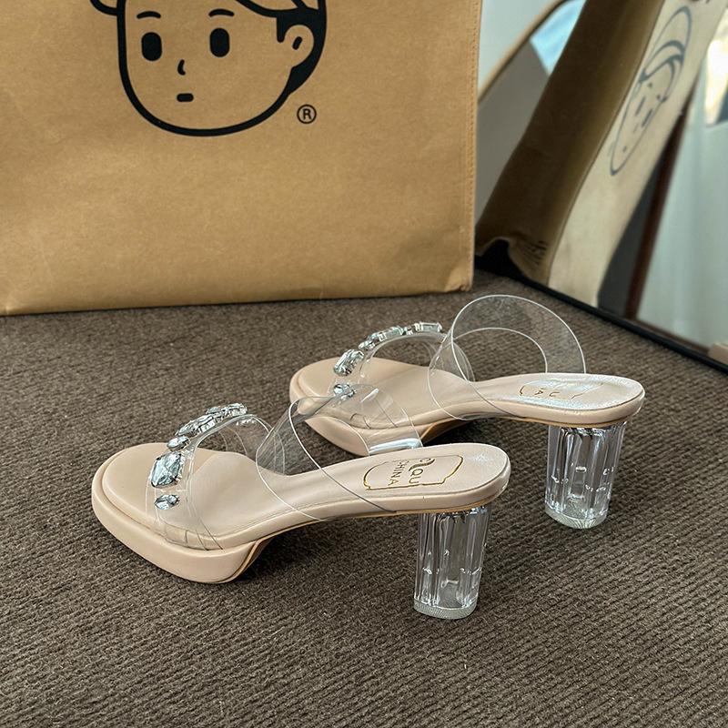High-heeled sandals women's new summer wear transparent rhinestone thick-soled sexy crystal thick-heeled sandals