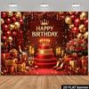 2D Königin-Thema Rot Gold Geburtstag Hintergrund Champagner & Rosen Fotografie Hintergrund