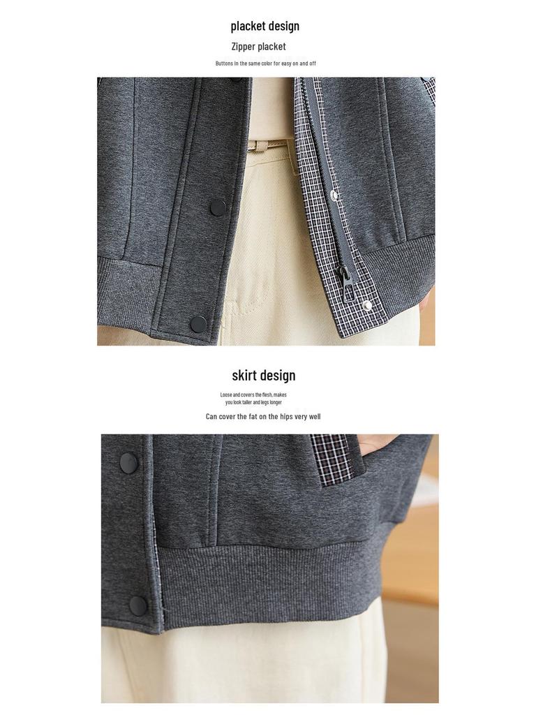 Damen 2025 Kariertes Patchwork Stehkragen Frühlingsjacke - Vielseitiges Lässiges Mode Sweatshirt Oberteil