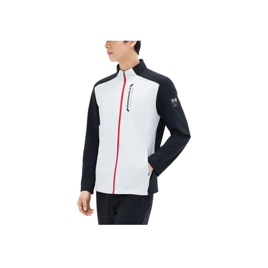 Anta Contrast Logo Print Stand Collar Running Knit Sports Jacket Men Jacket Pure-White Basic-Black 152417743S-1