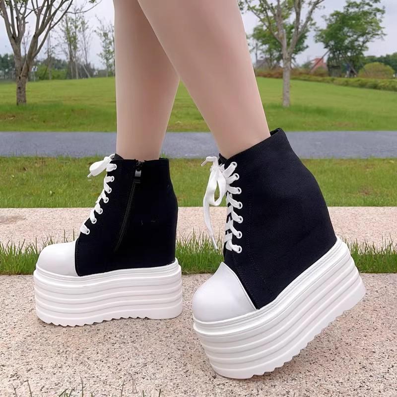Sapatos de Lona da Moda para Mulheres Moda Salto Alto 14CM Feminino Salto Escondido Sapatos de Plataforma Mulheres Sola de Borracha Antiderrapante Mulheres Sapato de Plataforma