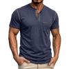 Herren Kontrastnähte Henley-Kragen Kurzarm T-Shirt Mit Brusttasche