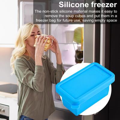 1/2-teiliges Silikon-Gefriertablett mit lebensmittelechtem, BPA-freiem 250-ml-Lebensmittelaufbewahrungstablett mit leicht zu öffnendem Deckel