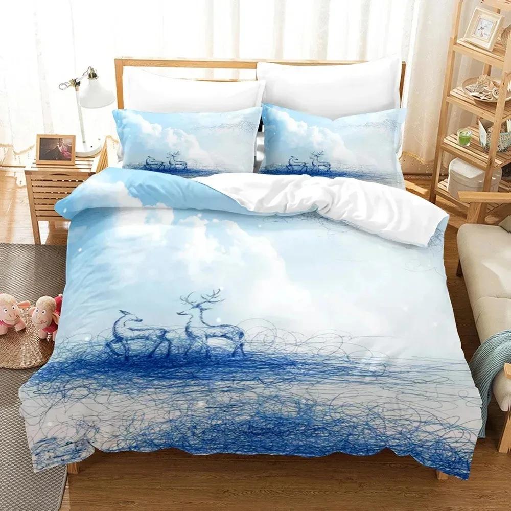 Deer Bedding Sets 3D Beautiful Animal Deer Blue Duvet Cover Polyester Twin Queen King Gift Home Decor Duvet Cover