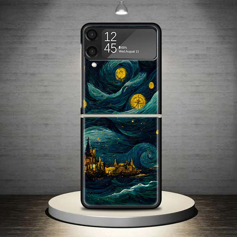 Starry Night Van Gogh Art Phone Case For Samsung Galaxy Z Flip 7 6 5 4 3 5G Shockproof Cover Z Flip7 Flip6 ZFlip5 Flip3 Flip4 Lu