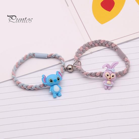 1 Pair Hair Rope Cartoon Doll Pendant Weaving Magnet Suction Hair Ties Best Friend High Elastic Hair Accessories