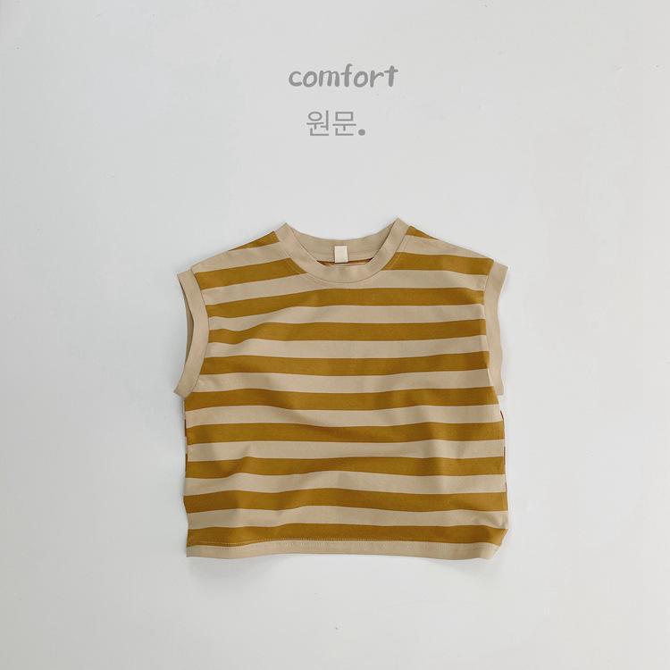 Kids Striped Cotton Sleeveless Tank Top Summer Casual Korean Style For Boys And Girls 80cm