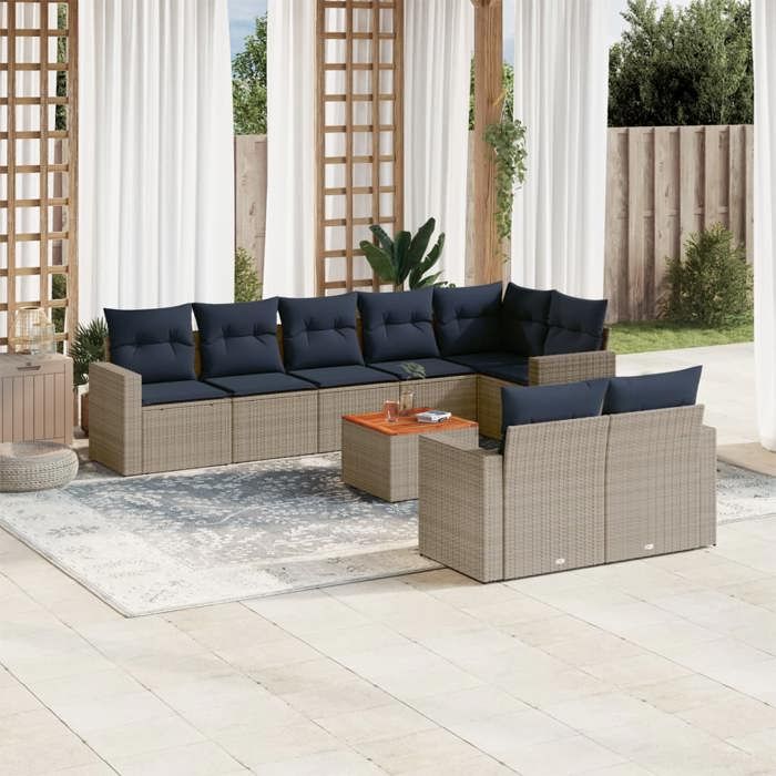 VidaXL Garden Lounge Set with Cushions 9 Pcs, Patio Sofas, Furniture Set, Outdoor Terrace Furniture, Grey 3256544