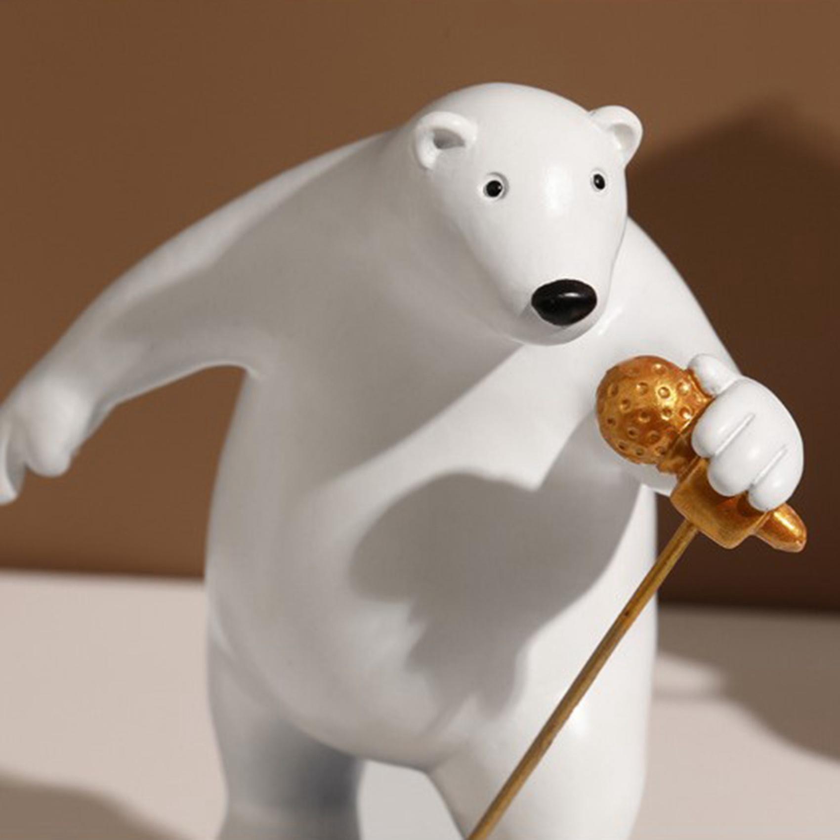 T02C!Resin Music Bear Figurines Polar Bears Band Statue Home Office Decor Living Room Bedroom Desktop Ornament