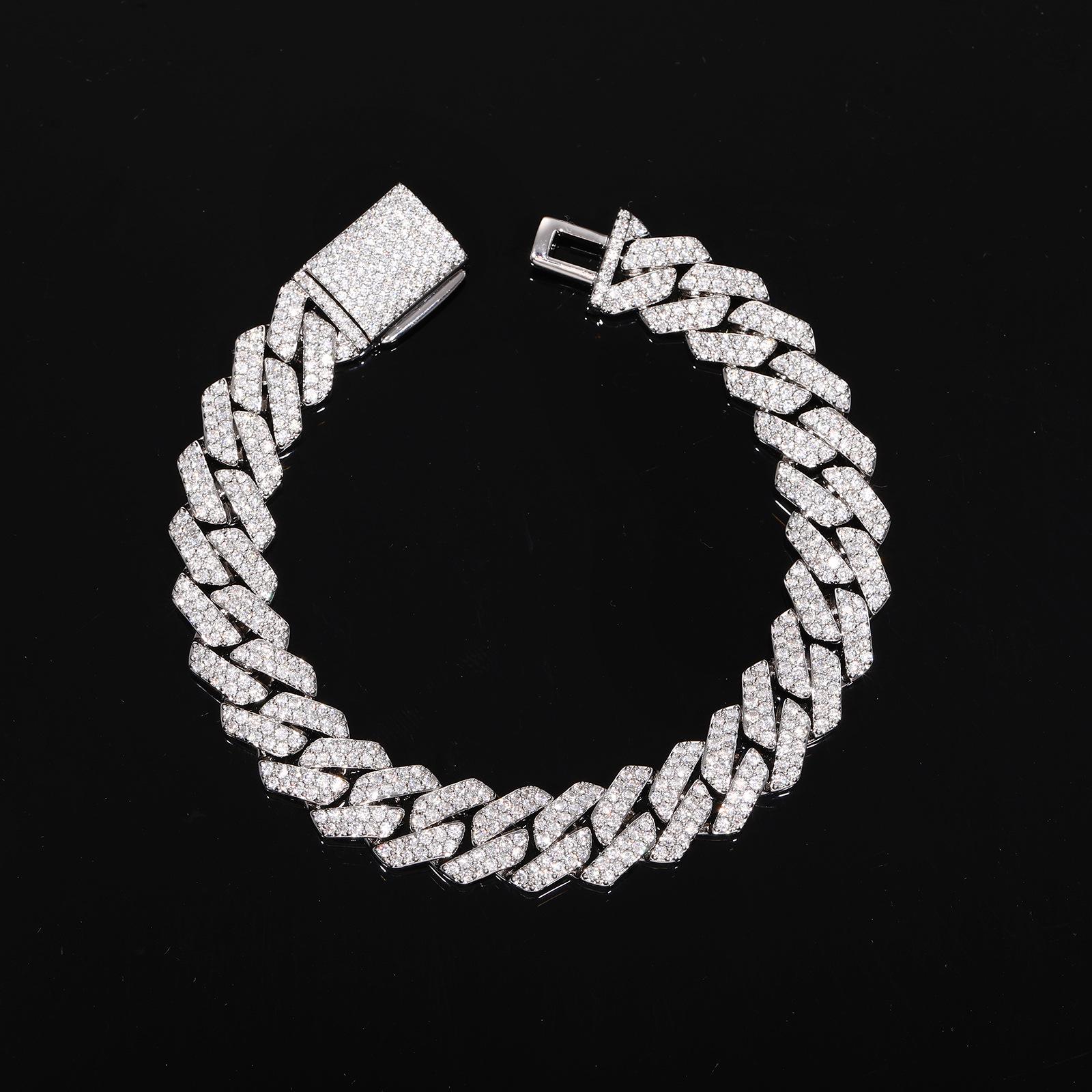 

Европейский и Американский Хип-Хоп 12 мм Медный Браслет с Муассанитом - Модный Полностью Бриллиантовый Кубинский Браслет для Мужчин 7 inches (18 cm) платиновый