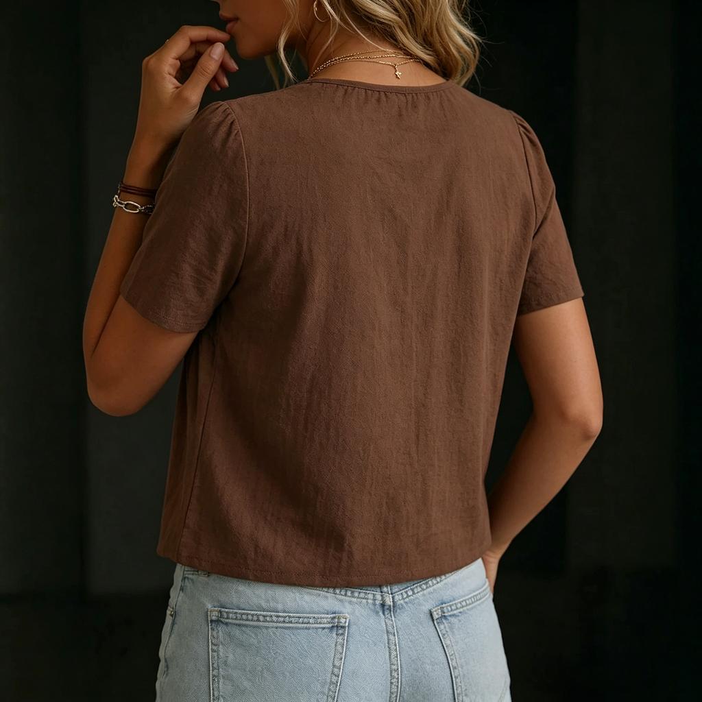 Women Short Sleeve Crew Neck Ruched Casual Loose Fit T Shirt Top for Everyday Wear Comfortable Pullover Blouse