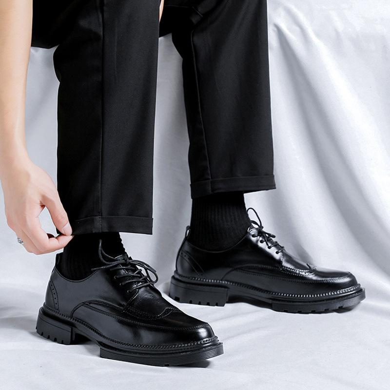 Pánské business casual kožené boty 2025 šněrovací britské prodyšné kožené boty trend Brock gravírované kožené boty PX25-K