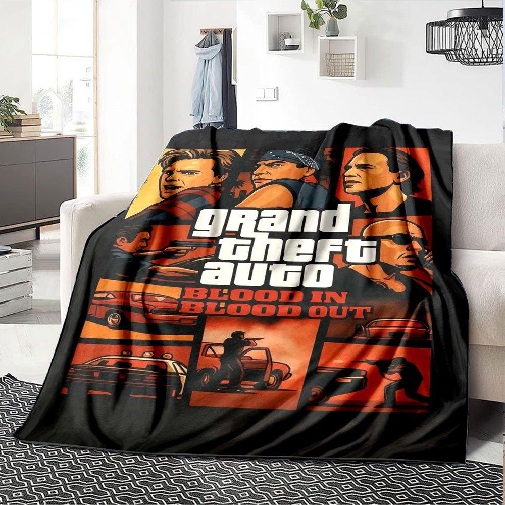 1pc Grand Theft Auto Soft Flannel Blanket with Designer Print A Cozy Blanket for All Seasons, Perfect for the Couch, Bed, Office