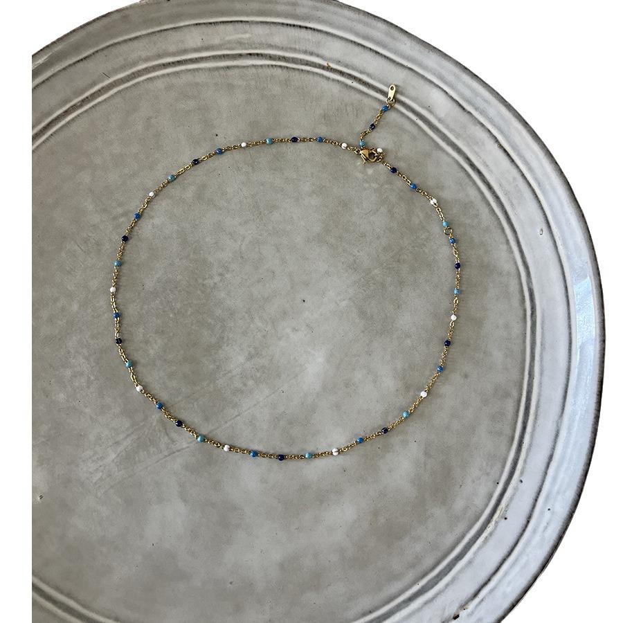 Minimalist Blue and White Beaded Necklace - Versatile, Fresh, and Sweet Layering Jewelry
