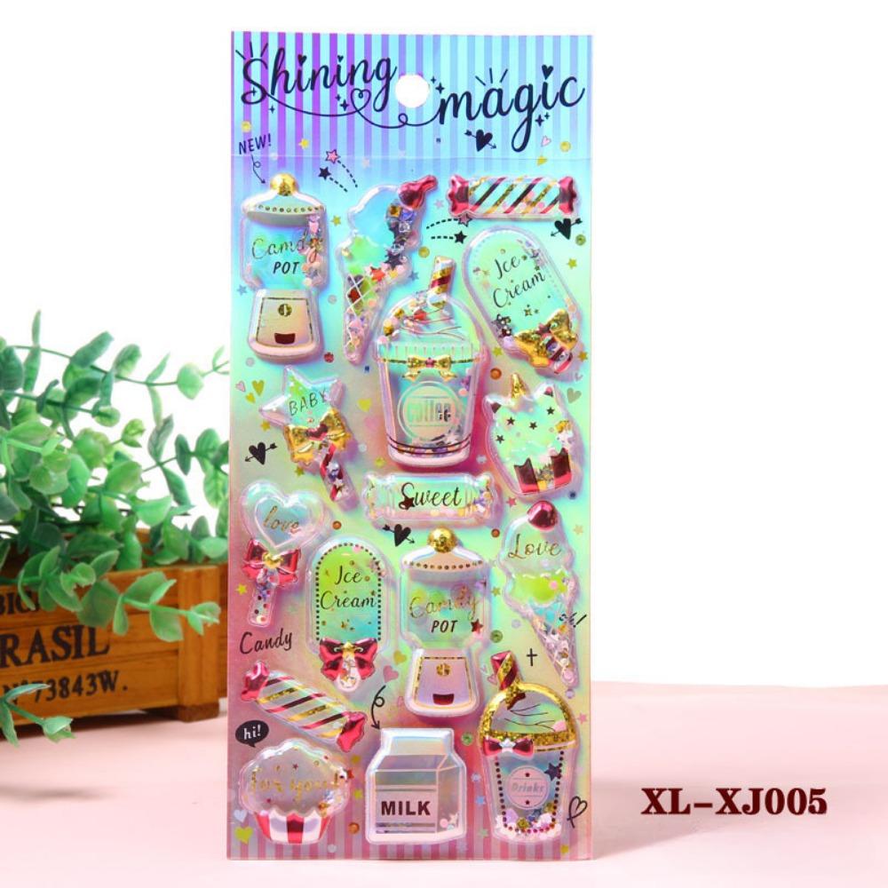 1 PCS Shiny Hot Stamping Cute Stickers 3D Three-dimensional Crystal Shaking Gemstone Stickers for Phone Decoration INS Style Stickers