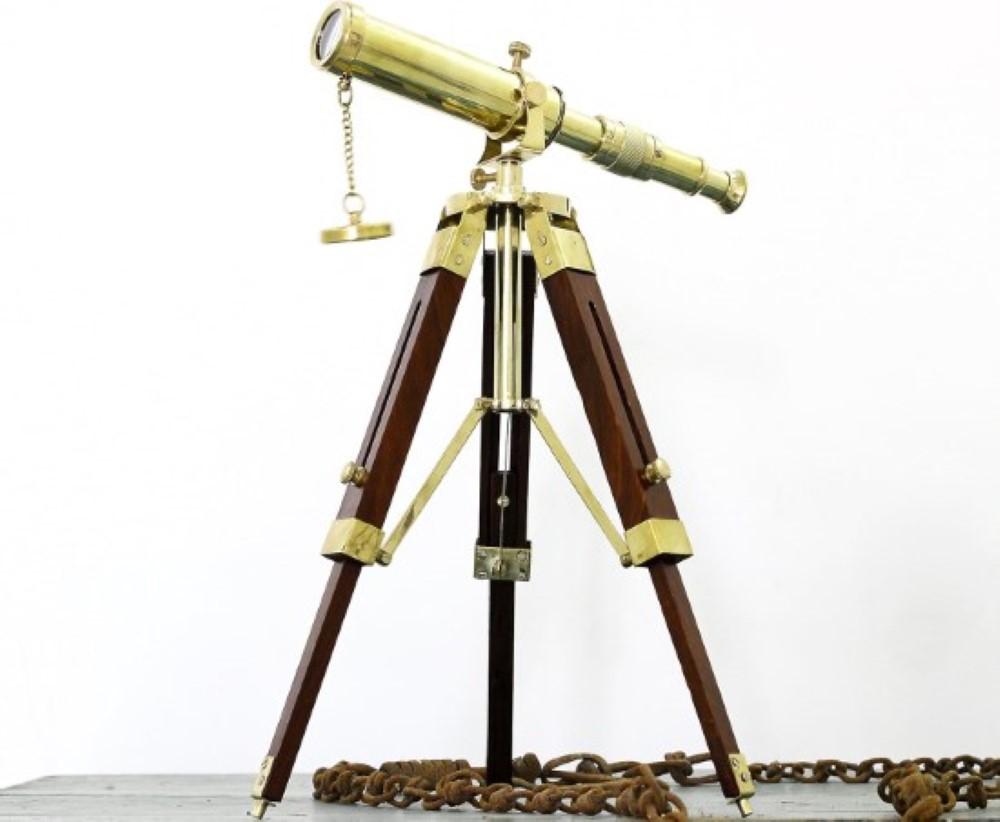 Brass Telescope With Wooden Tripod Stand Maritime Nautical Vintage Desk Décor