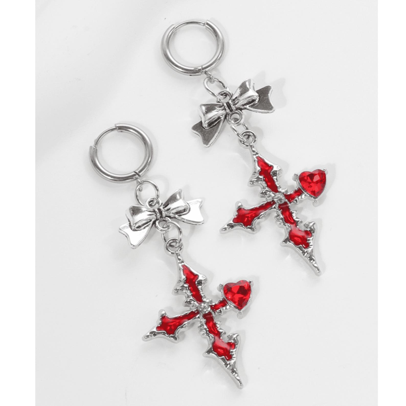 European-American Hip Hop Rhinestone Bow Pendant Earrings