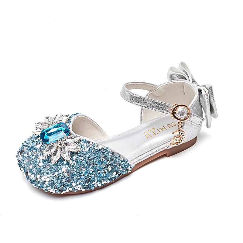 Girls princess shoes 2025 new silver soft sole children's crystal shoes summer bag head rhinestone girls shoes performance shoes
