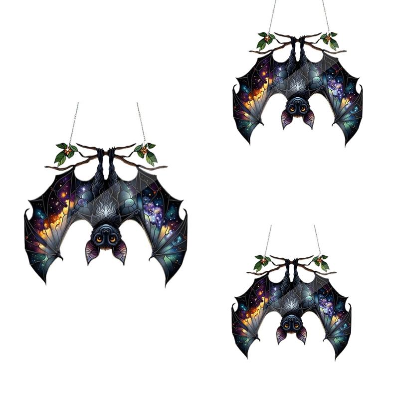 Good-Halloween Bat Stained Glass Suncatcher Window Hanging Acrylic Wall Art Suncatcher Decoration Ghosts Festival Colorful