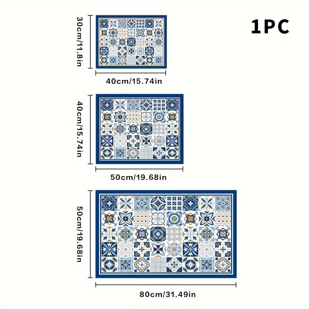 1Pcs Rubber Drying Mat With Retro Blue Simple Print For Coffee Shop Kitchen Carpet Tableware Durable Diatom Mud Table Mat Pet Mat Coffeeware