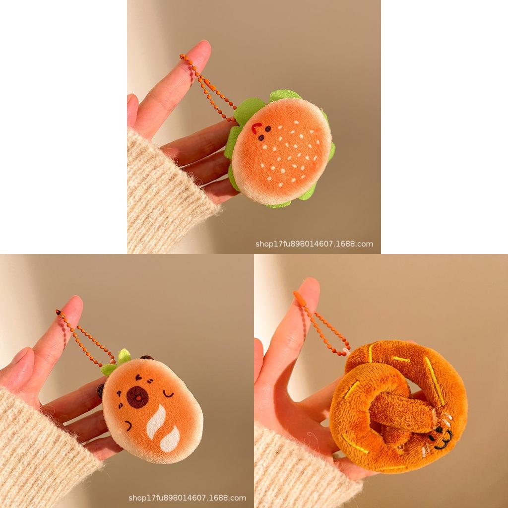 Food Series Plush Hamburger Keychain With Soft Short Pile For Girls And Teens