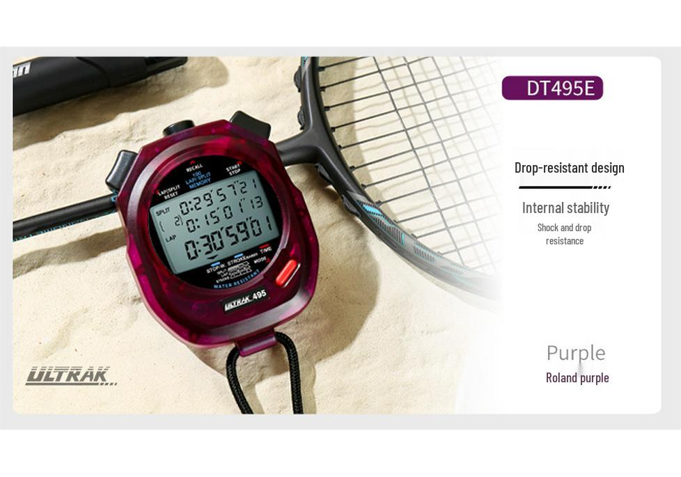 ULTRAK DT495E Electronic Stopwatch, 100-Lap, 3-Row Display, Portable Timer for Track and Field Training