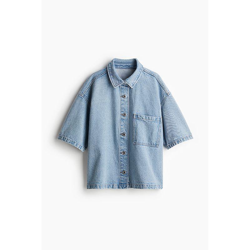

HM Women clothes Shirts 2025 Summer New Large Profile Demin shirt Shirts 1276559 Light cowboy Blue 175/116