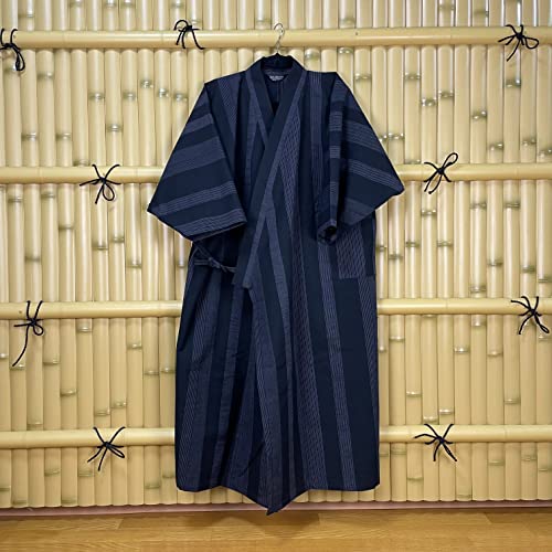 [momoten] [Amazon Exclusive Brand] Original Mizuyagi Kimono (Workwear, Samue, Haori, Bathrobe, Apron) Black Stripes, 120cm Long