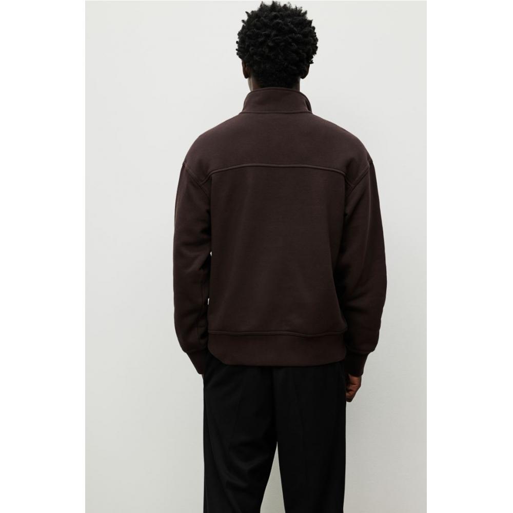 H M Loose Fit Zip Detail sweatsHirt Dark Brown