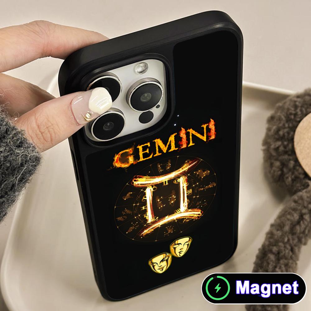Zodiac Sign Gemini Phone Case for iPhone 17 16 15 14 13 12 11 Air Pro Max Plus Matte Surface Magsafe Cover