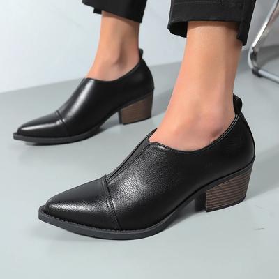Móda Jeseň Nové Dámske Topánky Špicaté Hrubý Stredný Opätok Retro Lodičky Čierna Móda Veľká Veľkosť Pracovné Šaty Mokasíny Hrubé Opätky Ženy