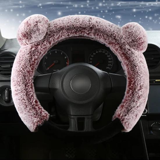 New 3Pcs Winter Plush Fur Car Steering Wheel Cover Hand Brake Handbrake Cover Gear Knob Cover Fluffy Soft Grab cute Styling