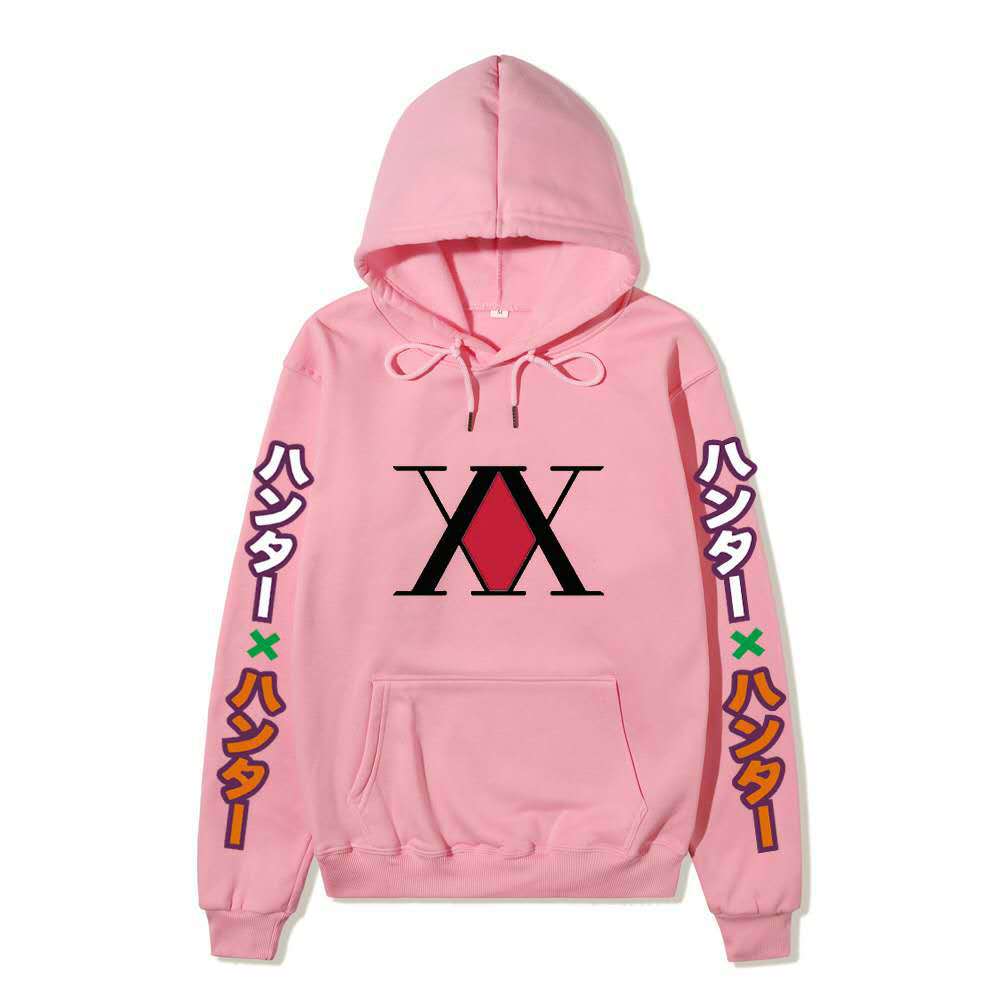 Hunter X Hunter XX Logo Hoodie Color Japanese Vertical Sleeve Print Black Anime Pullover Sweatshirt