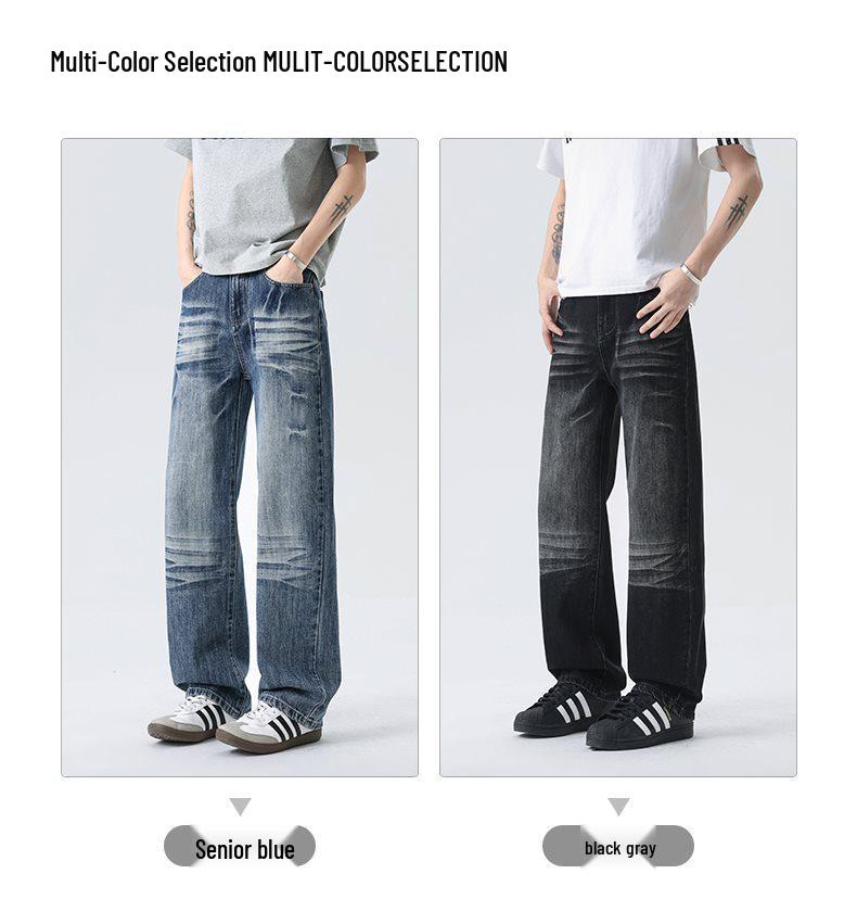 High-Quality American Retro Distressed Men's Straight-Leg Jeans with Cat Whiskers Design - 2026 Bestseller