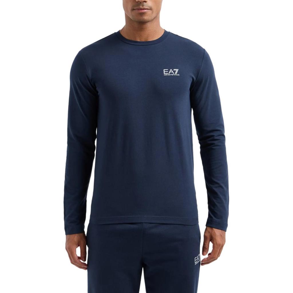 Emporio Armani EA7 SS24 Logo Letter Print Slim Fit Long Sleeve T-Shirt Men Tops Navy-Blue 8NPT28-PJVQZ-0562