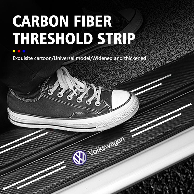 Valve Stems Caps For Volkswagen VW Carbon Fiber Car Door Threshold Protective Sticker Trunk Sticker Mk6 CC B5 B6 B7 Golf 4 5 6 7 RC6