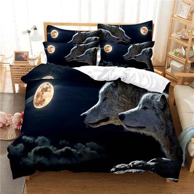 Dropship China Bedding Set Home Textile Print Western Stars Moon Wolf Bedroom Duver Cover + Pillowcases Full Size Bed Set Animal