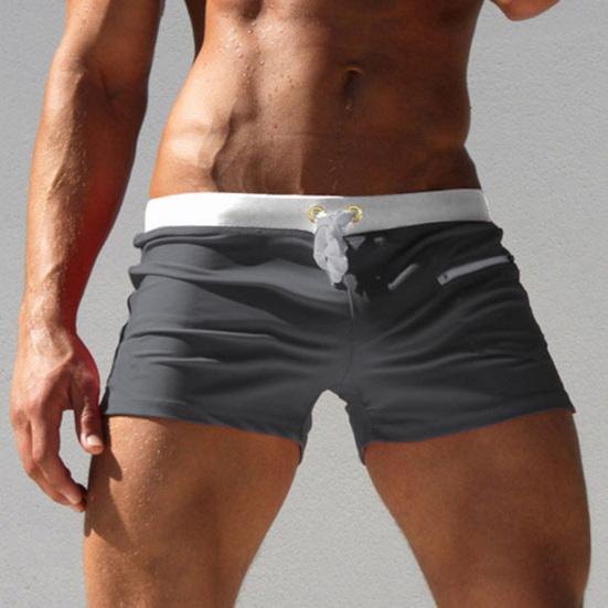Herren Einfarbige Badehose Kordelzug Tasche Slim Fit Badeshorts Bademode