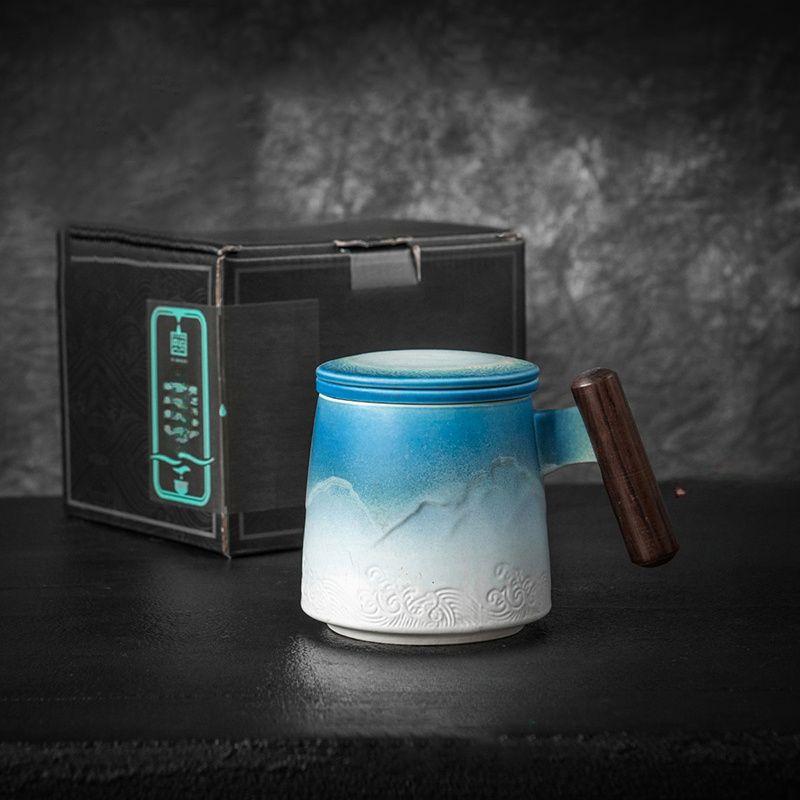

Luxury retro tea cup, mug, large capacity office water filter cup with lid, black water cup, wooden handle cup, gift box