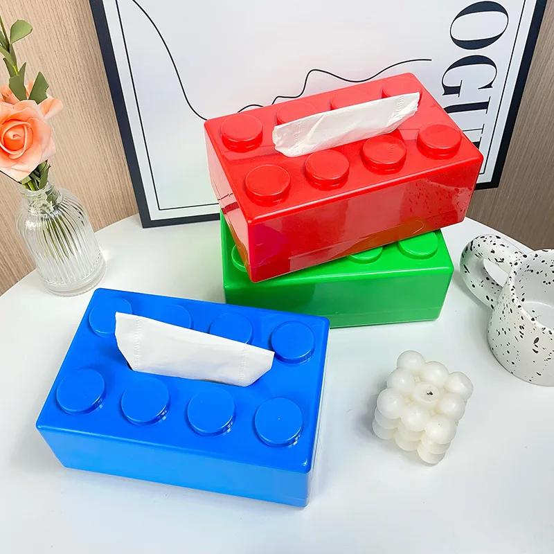Spring Building Block Tissue Box Wall-mounted Paper Holder Bathroom Waterproof Face Towel Storage Box Punch-free Tissue Boxes