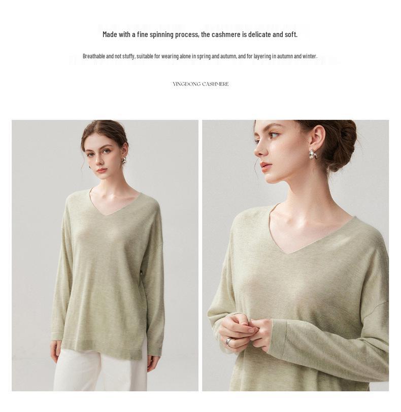 Women's V-Neck Loose Cashmere-Feel Side Slit Cardigan Sweater