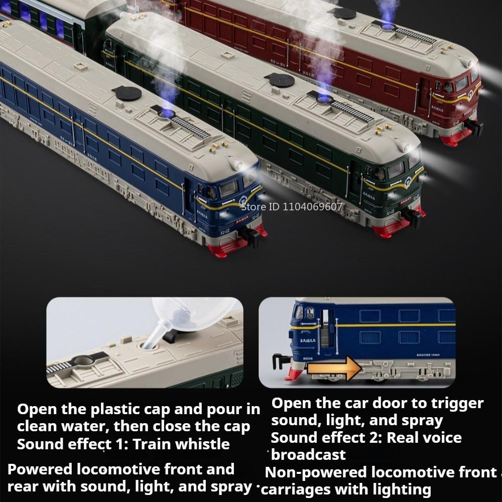 1:32 Scale DongFeng 4B Alloy Spray Train Model Toy Car Metal Diecast Electric Vintage Music Light Models Boys Hobby Toys