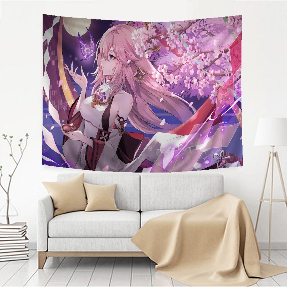 Cute Anime Genshin Impact Yae Miko Hippie Wall Hanging Tapestries for Living Room Home Dorm Decor Art Home Decor